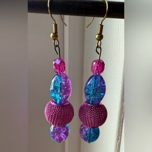 Vibrant Pink and Blue Beaded Earrings